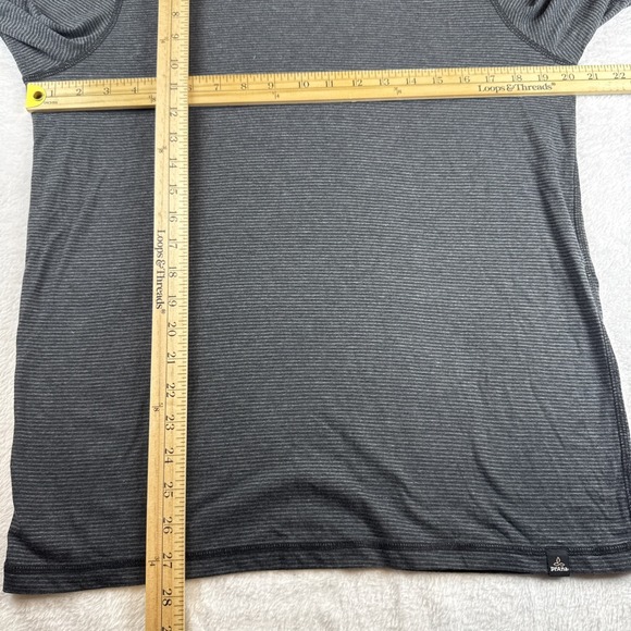 PrAna Hoodie Mens Medium Gray Striped Lightweight Pullover Organic Cotton Jersey - Picture 5 of 5